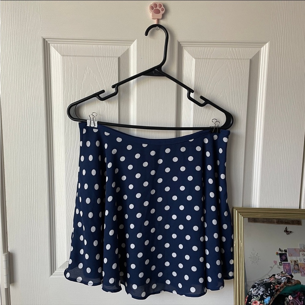 FOREVER21 Blue and White Polkadot Mini Skirt - L